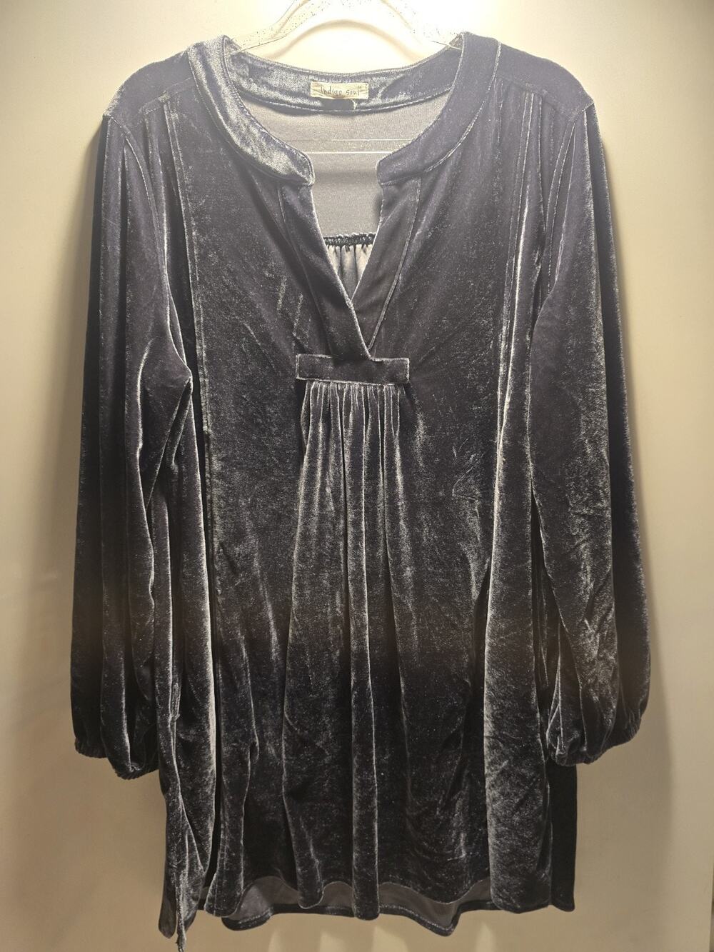Indigo Soul gray velvet shirt mini dress size 2XL Long sleeve Tunic holiday goth
